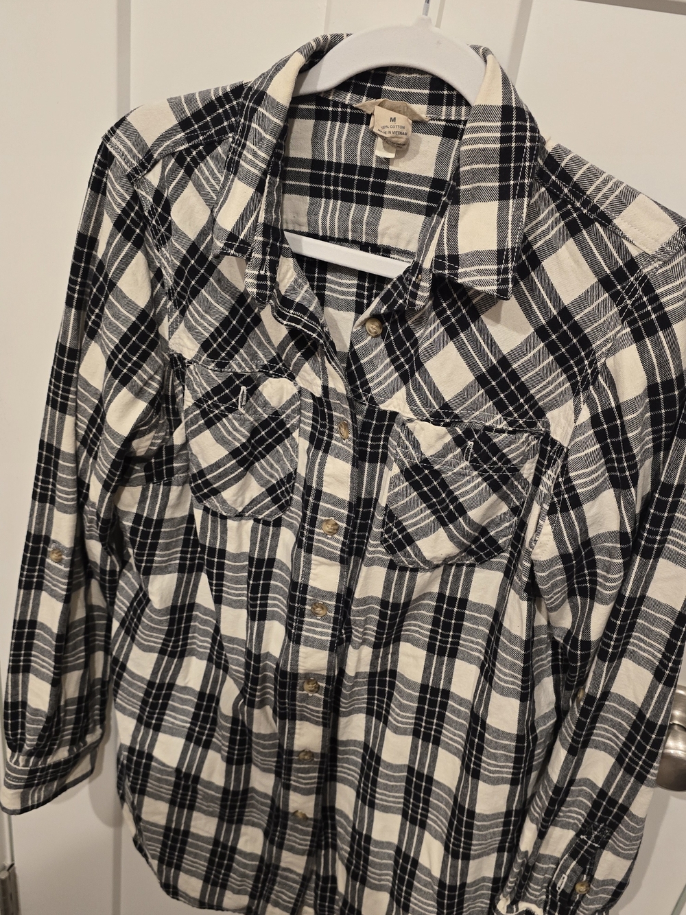 Duluth Trading Co Black and White Plaid Shirt